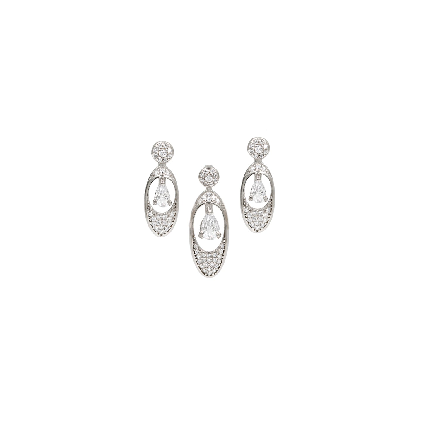 Cubic Zirconia Earrings & Chain Pendant Pair