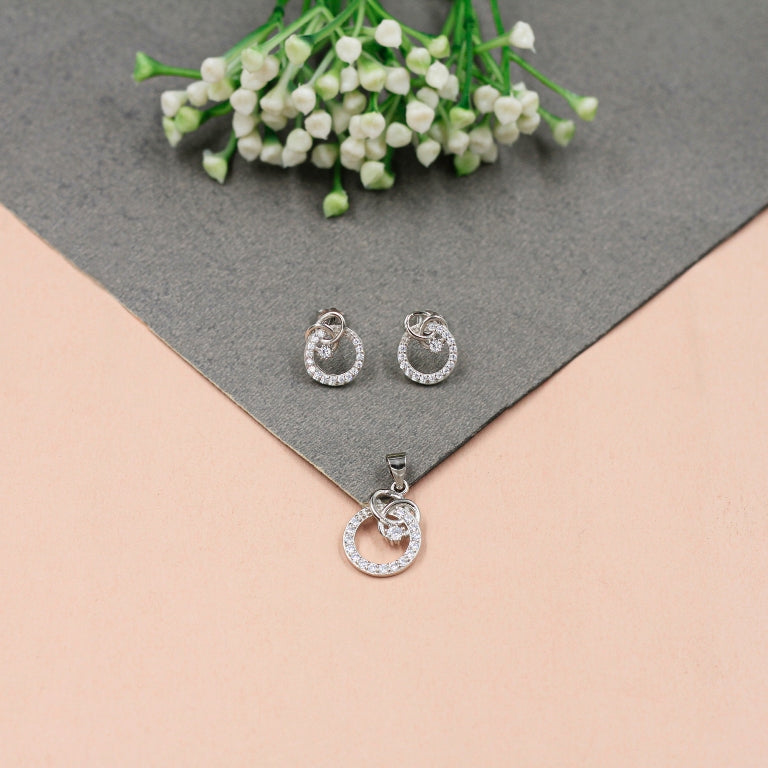 Cubic Zirconia Earring and Chain Pendant Ensemble