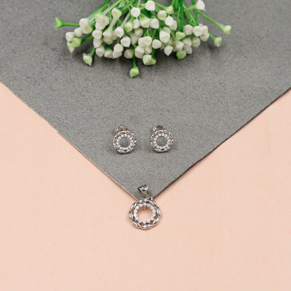 Twilight Shimmer Silver CZ Stud Earrings and Chain Pendant