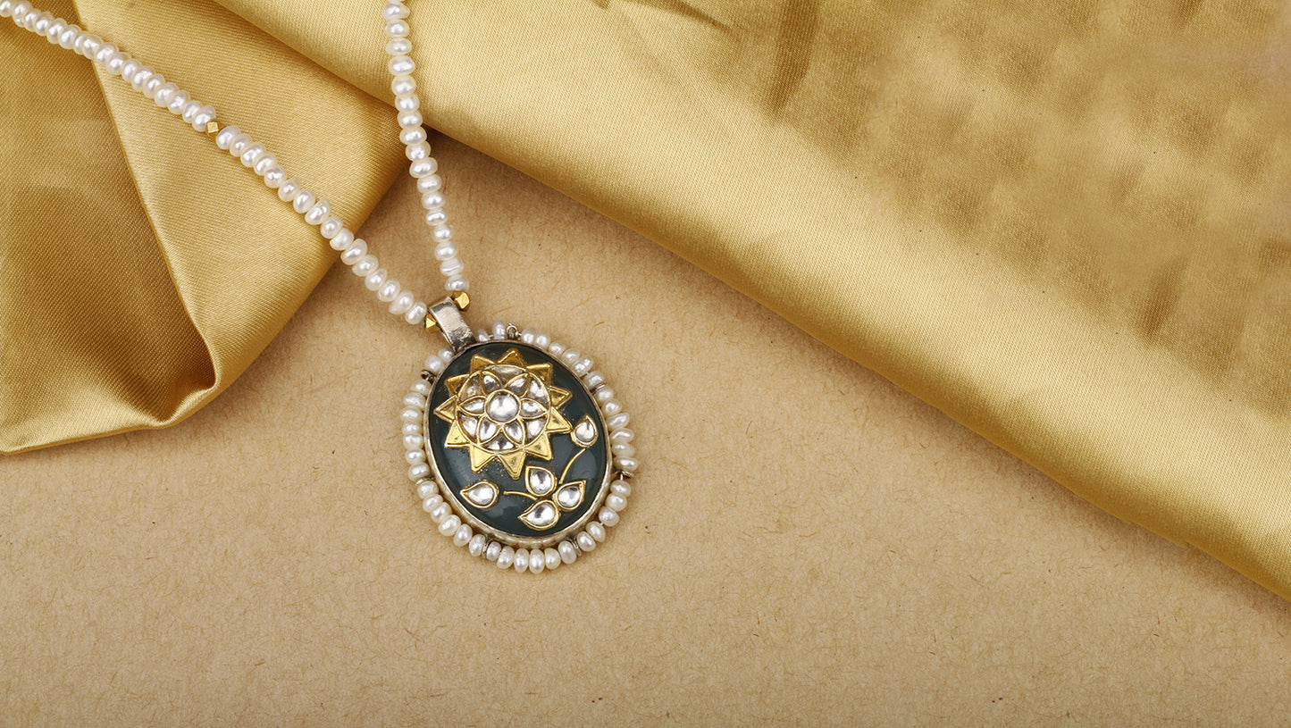 Sangeeta Boochra X Payal Singhal  Sara Silver Pendant with Pearl Chain