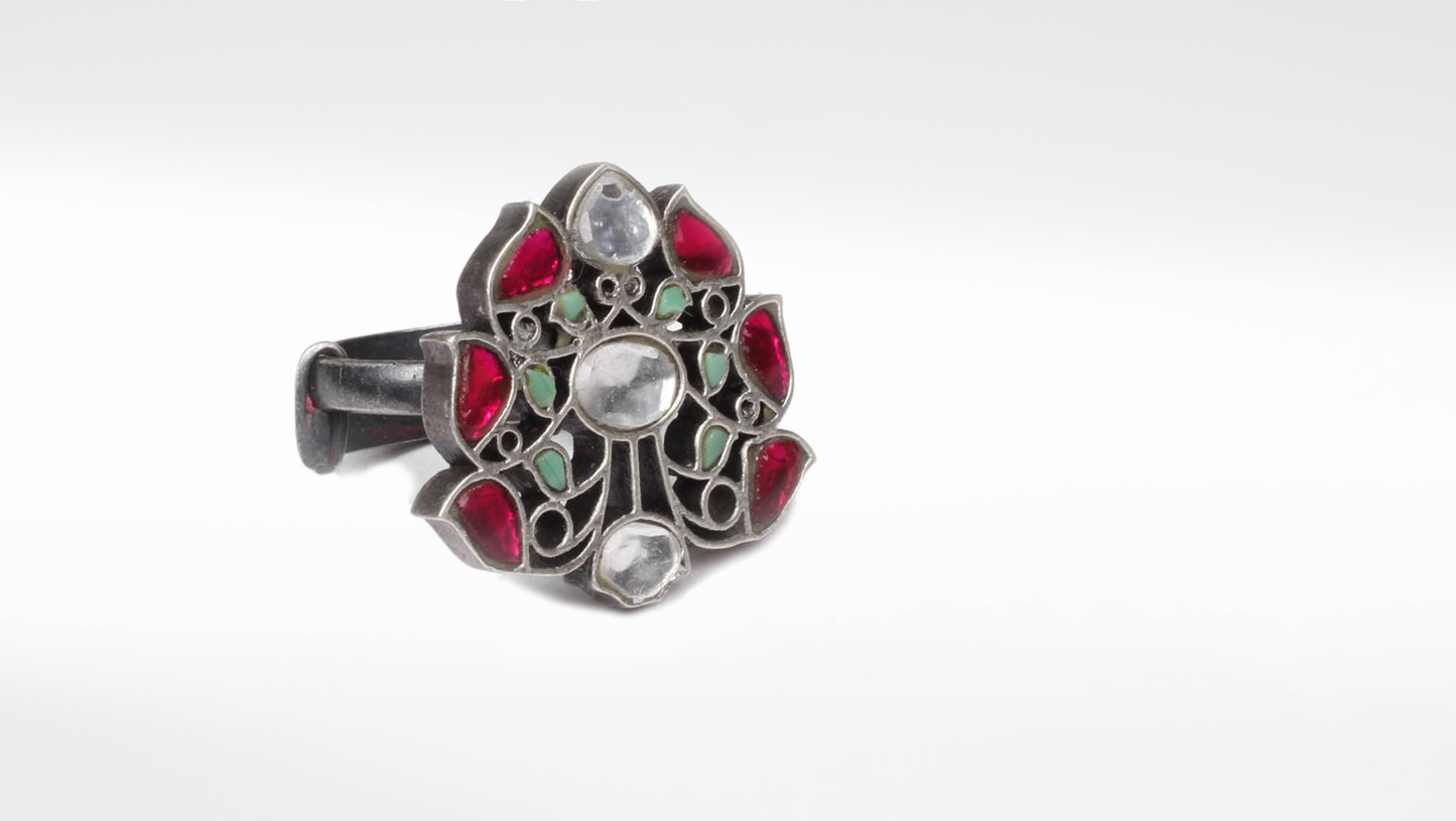 Sangeeta Boochra Silver Ring with Kundan