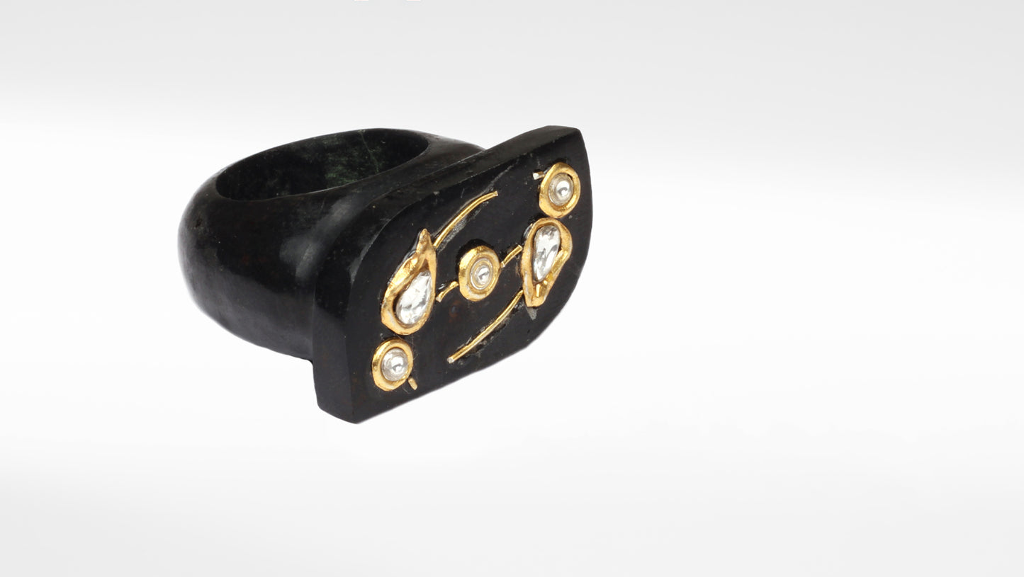 Sangeeta Boochra Black Onyx Ring with Gold Plated Inlay Work