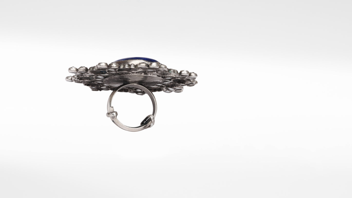 Sangeeta Boochra Silver Adjustable Floral Motifs Ring