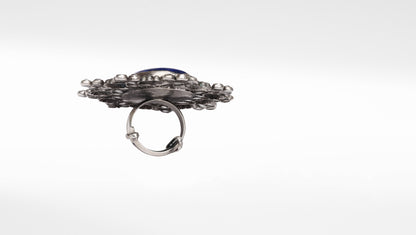 Sangeeta Boochra Silver Adjustable Floral Motifs Ring