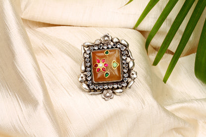 Sangeeta Boochra Silver Motifs Onyx Ring