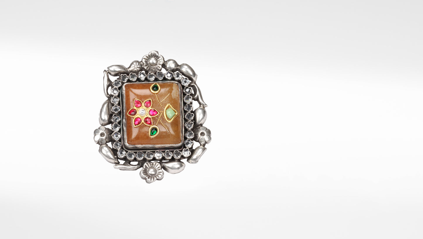 Sangeeta Boochra Silver Motifs Onyx Ring