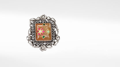 Sangeeta Boochra Silver Motifs Onyx Ring