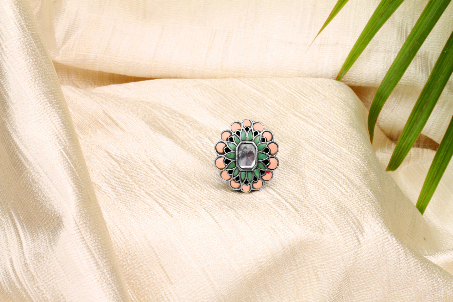 Sangeeta Boochra Silver Ring with Kundan