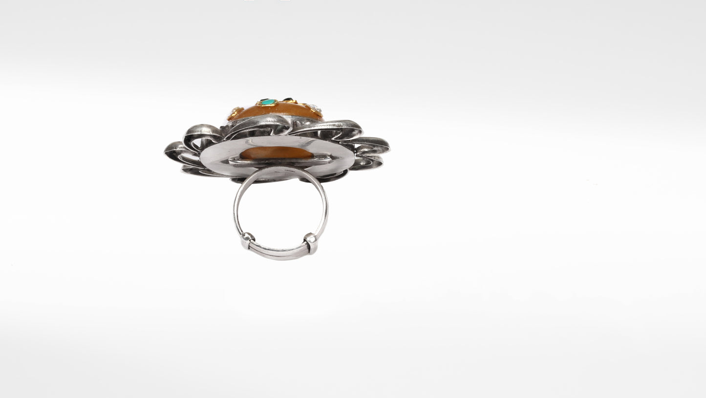 Sangeeta Boochra Silver Adjustable Onyx Ring