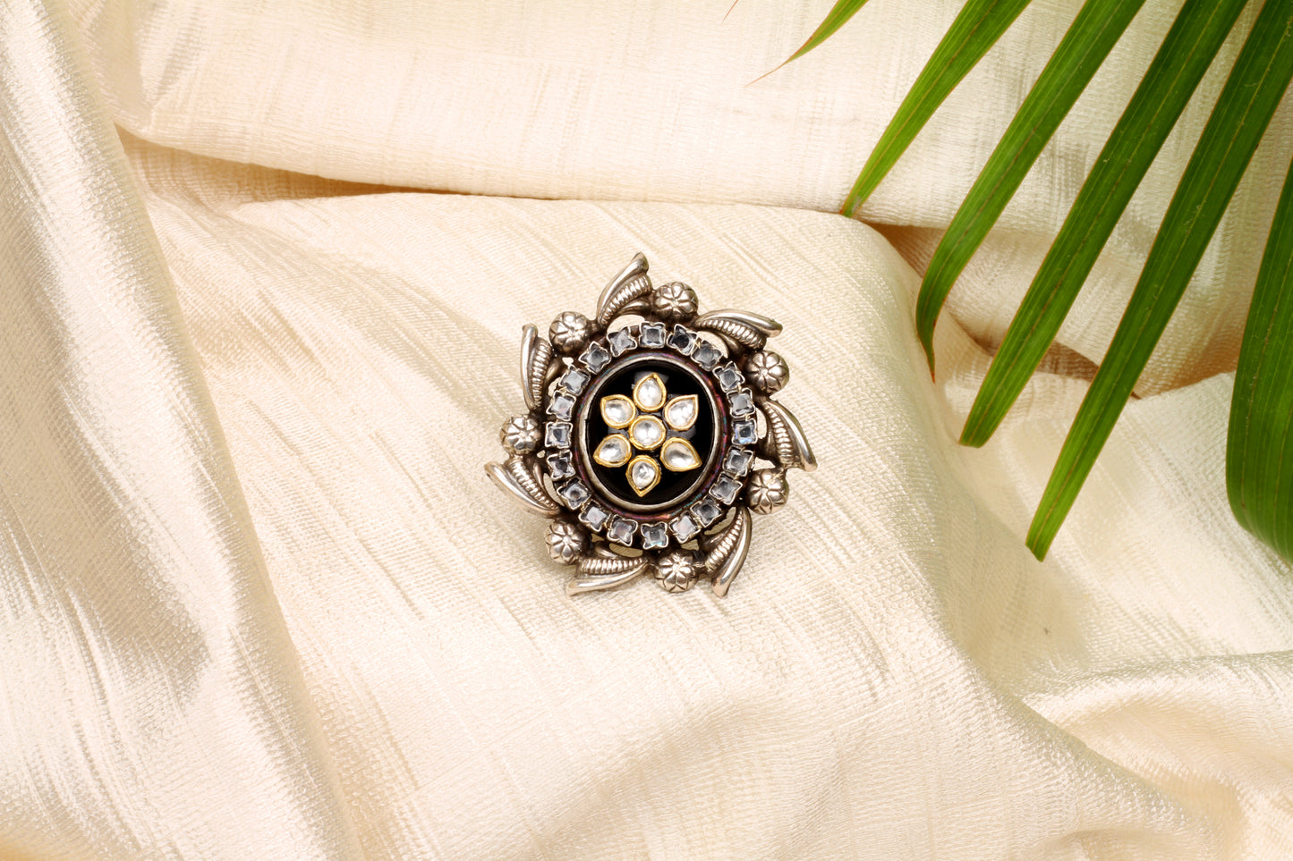 Sangeeta Boochra Silver Motifs Onyx Ring