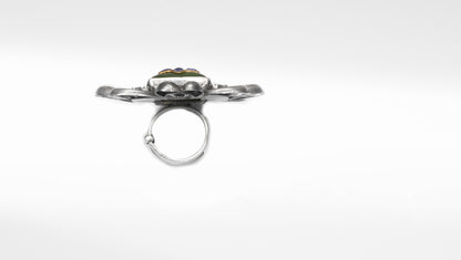 Sangeeta Boochra Silver Oxidised Motifs Ring