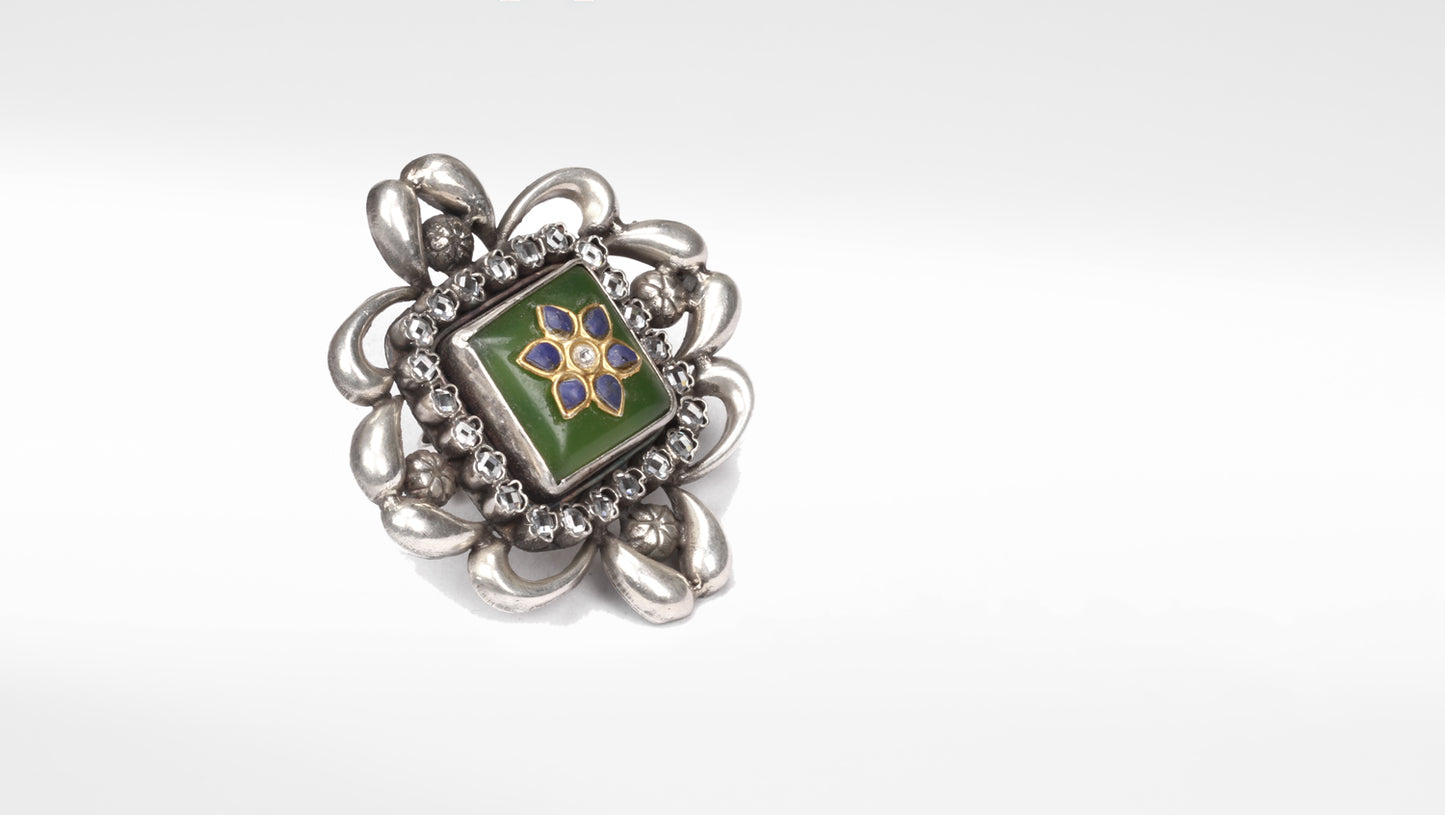 Sangeeta Boochra Silver Oxidised Motifs Ring