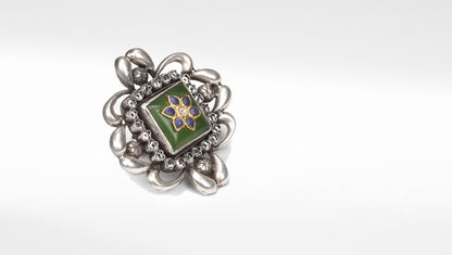 Sangeeta Boochra Silver Oxidised Motifs Ring