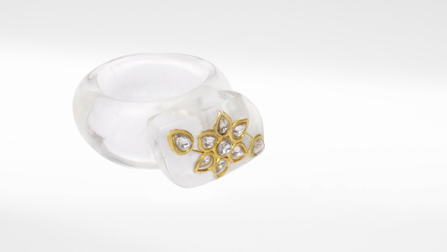 Sangeeta Boochra Gemstone Traditional Ring with Floral Gold Plated Inlay