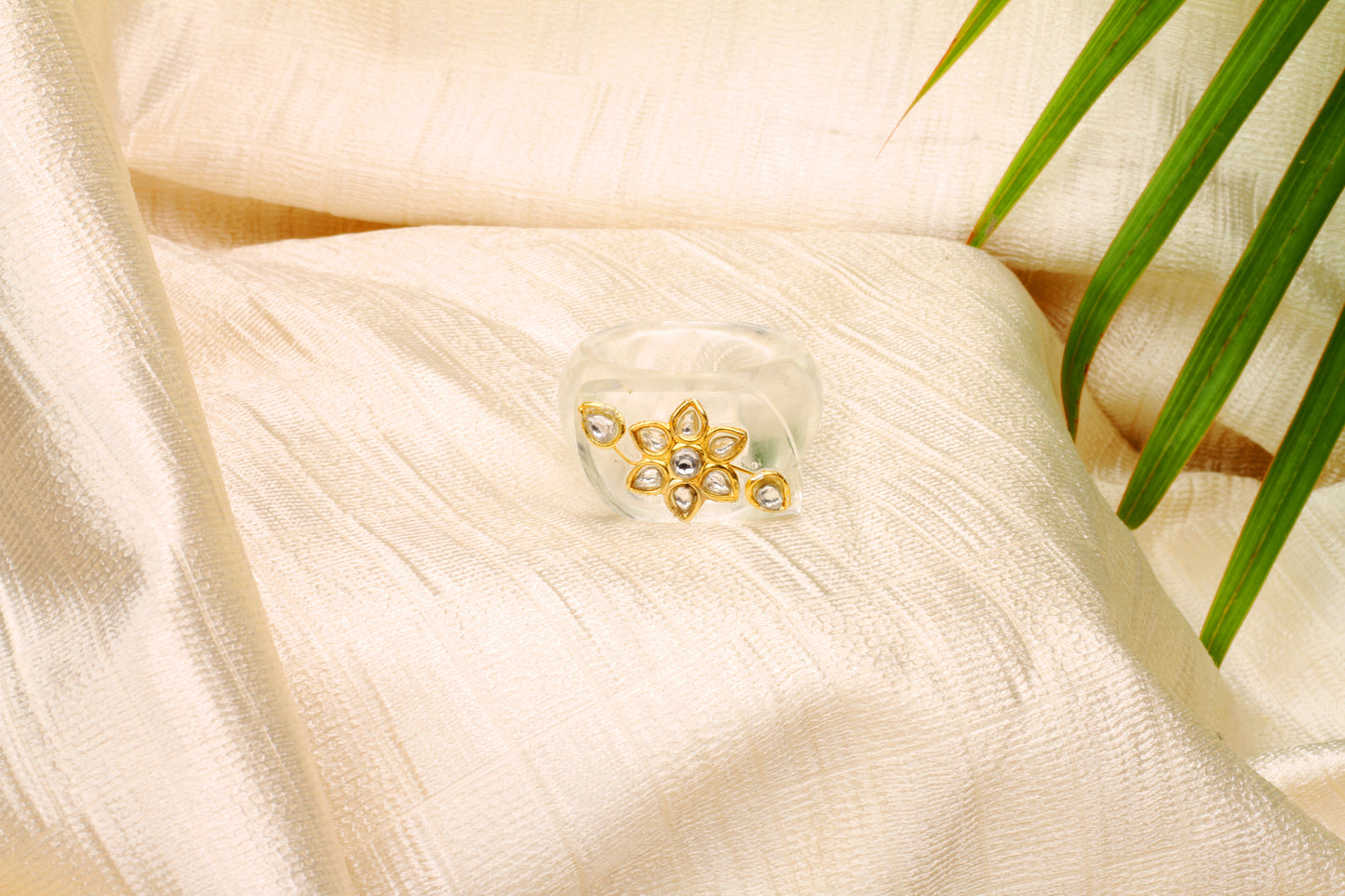 Sangeeta Boochra Gemstone Traditional Ring with Floral Gold Plated Inlay