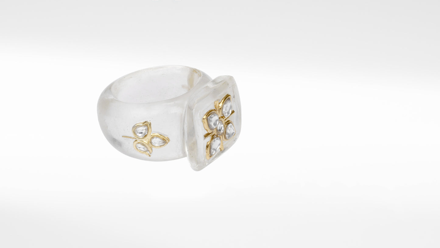Sangeeta Boochra Quartz Ring with Gold Plated Inlay Work