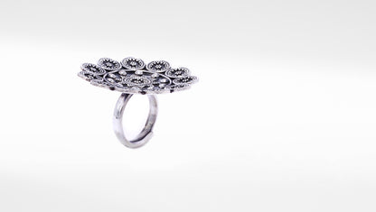 Floral Intricate Oxidized Silver Ring