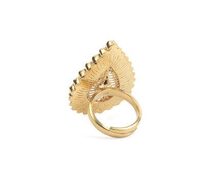 Sangeeta Boochra Gold Tone Silver Ring With Turquoise