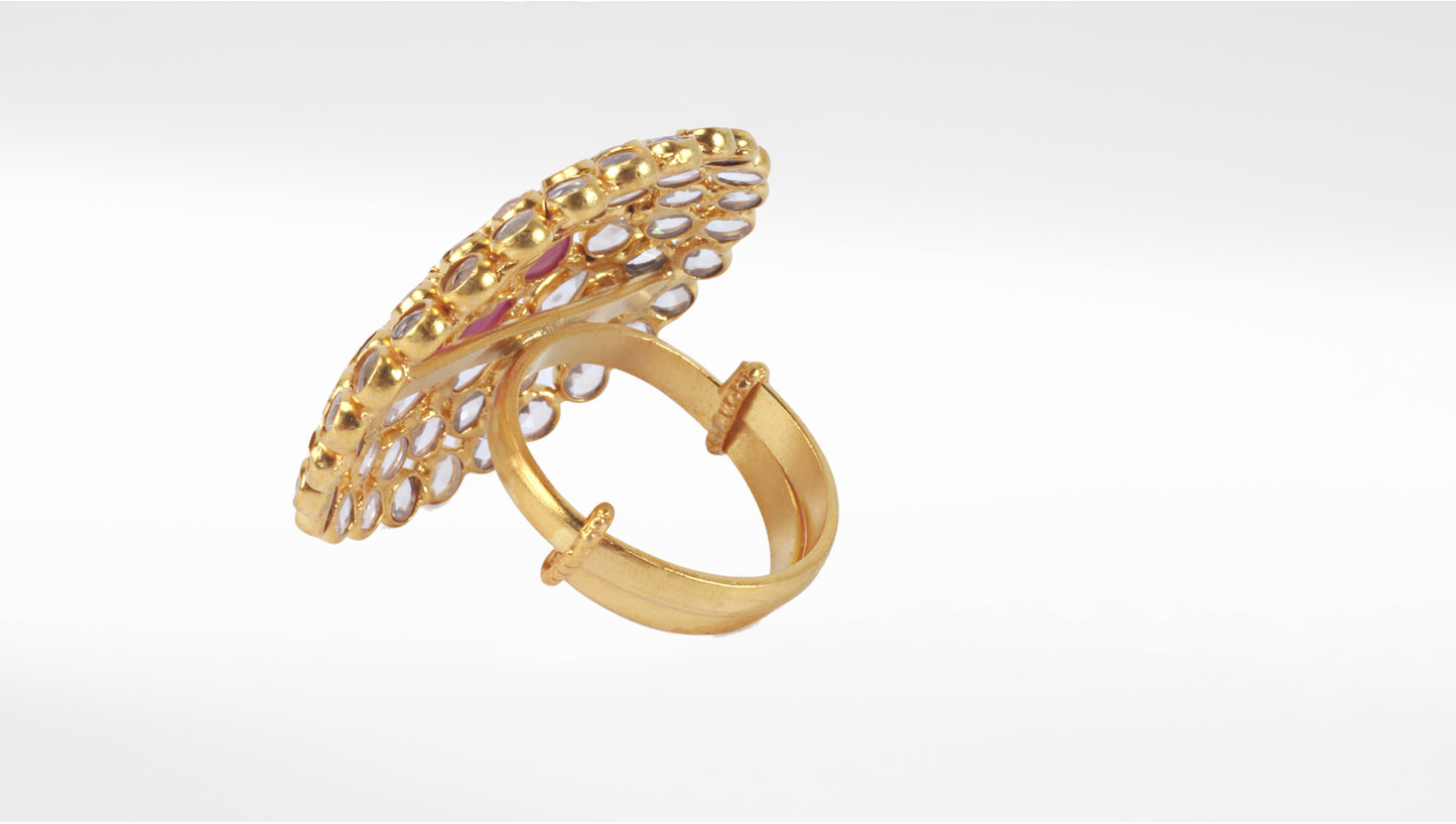 Sangeeta Boochra Pink Gold Tone Silver Adjustable Ring