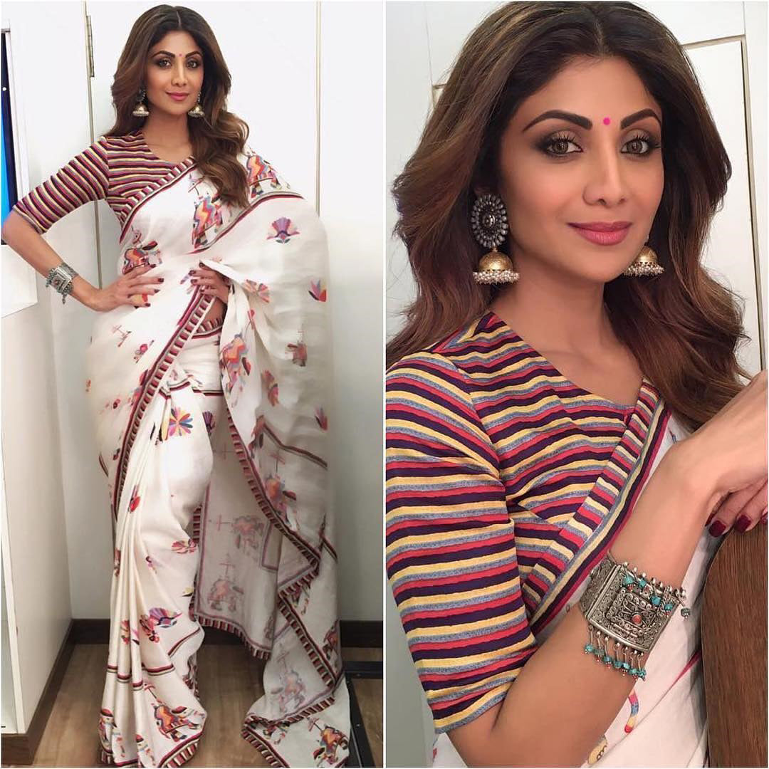 Shilpa Shetty in Sangeeta Boochra Silver Handmade Earrings