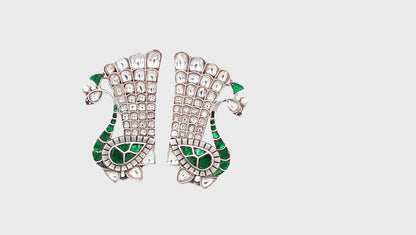 Timeless Handmade Peacock Silver Earrings with Kundan