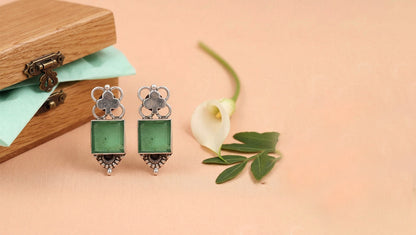 Classic Green Gemstone Handcrafted Silver Earrings – Sangeeta Boochra