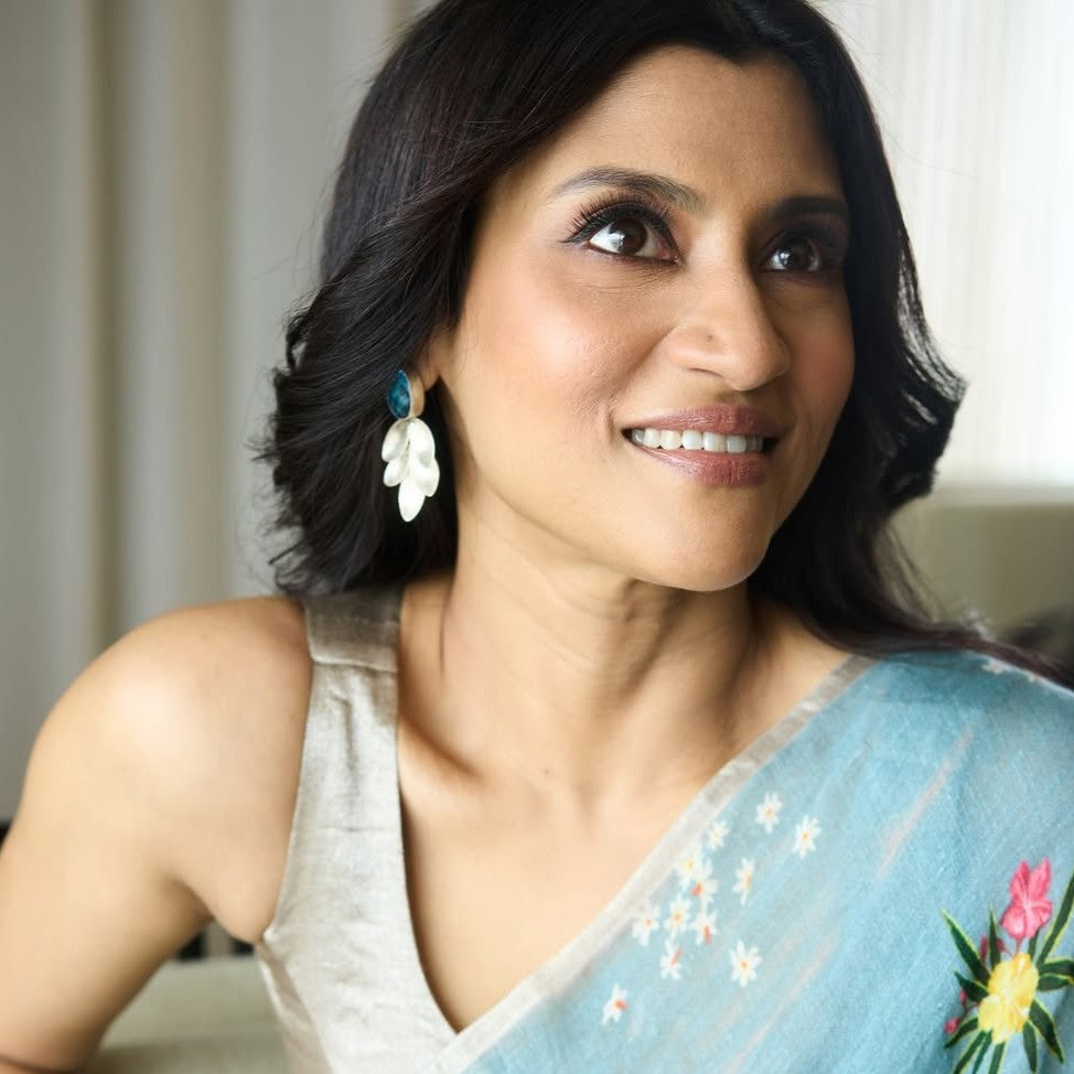 Sangeeta Boochra Designer Silver Statement Earrings with Blue Stone Accent