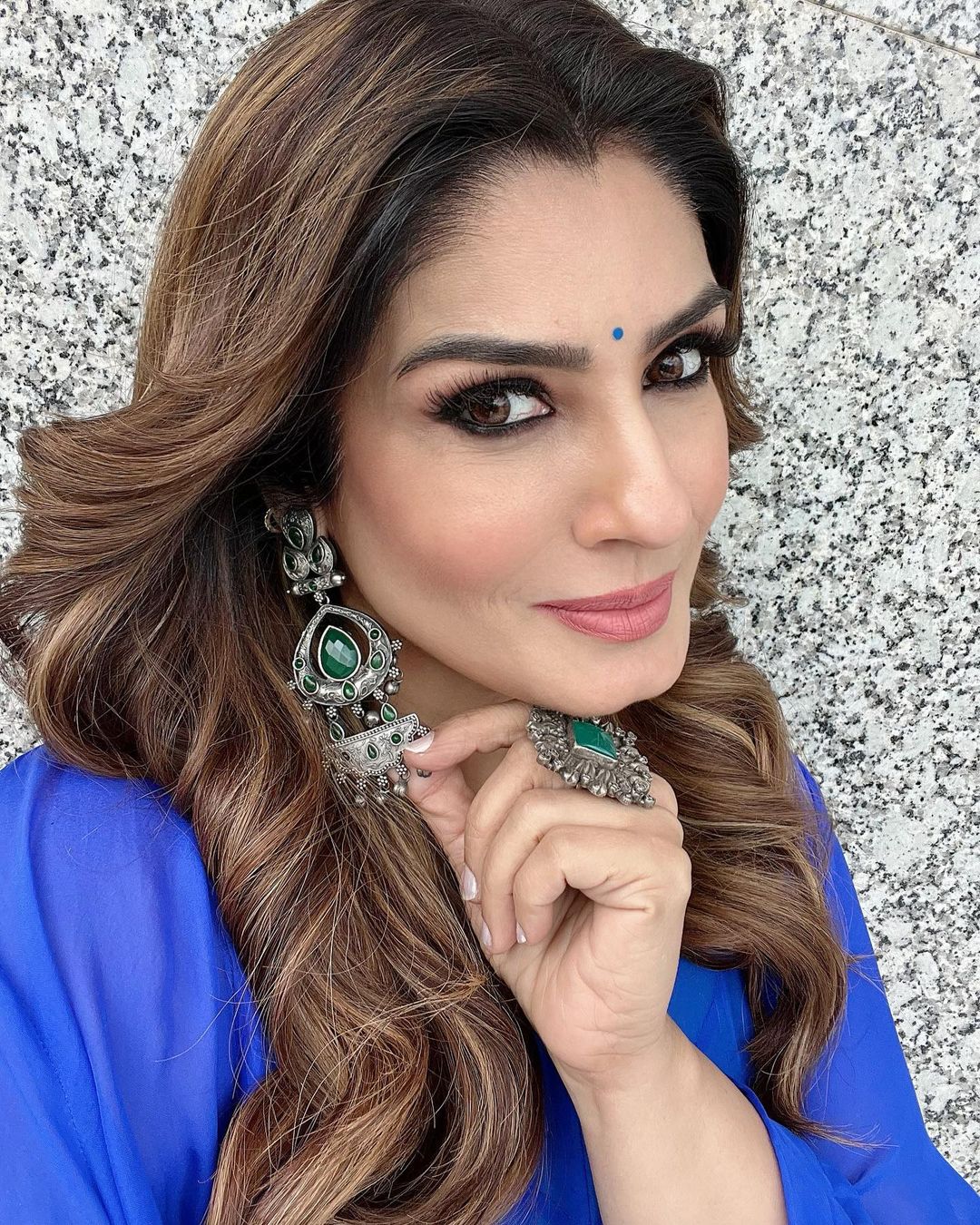 Raveena Tandon In Silver Jewellery