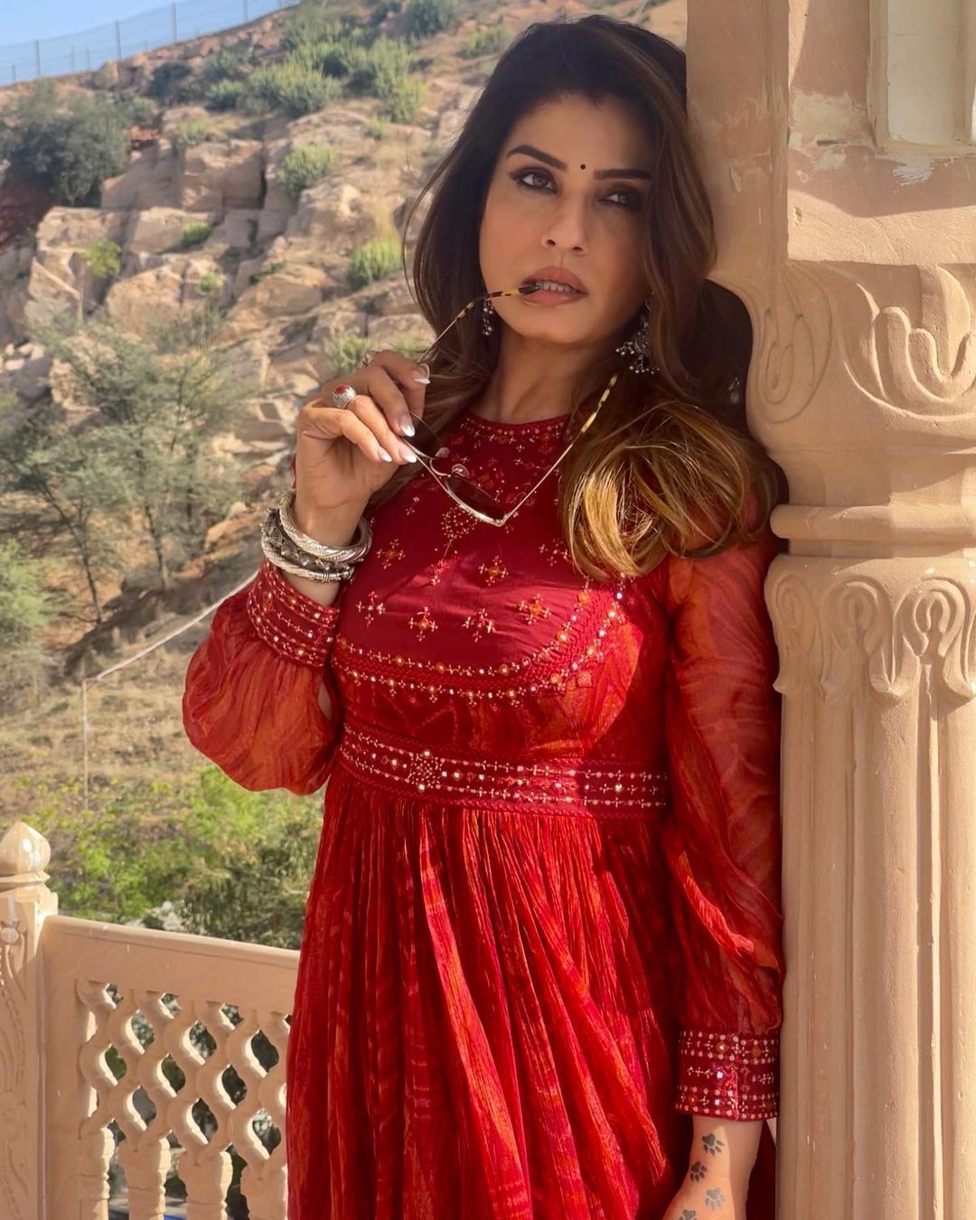 fitted lace wedding dress Raveena Tandon In Silver Jewellery