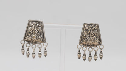 Silver Oxidized Earring With Hanging Gunghroo