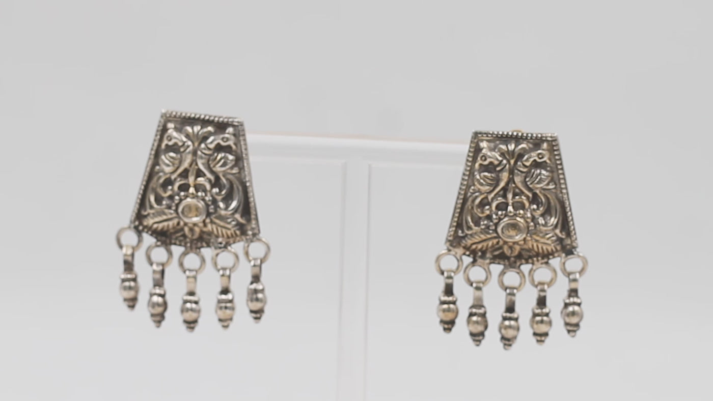 Silver Oxidized Earring With Hanging Gunghroo