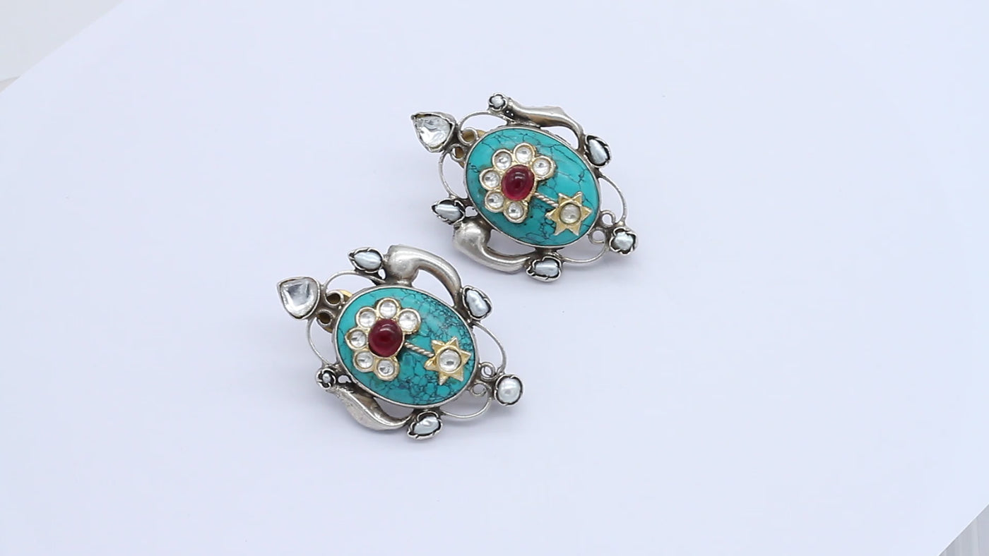 Gold Plated Layla Design Turquoise Silver Earrings