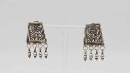 Silver Oxidized Earring With Hanging Gunghroo