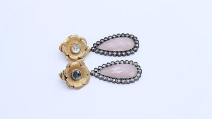 Silver Earring With Rose Quartz Gemstone