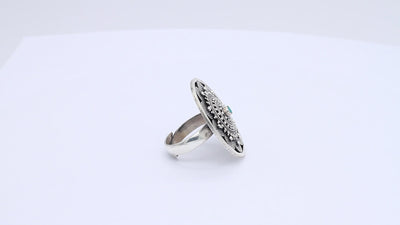 Turquoise Studded Round Silver Ring