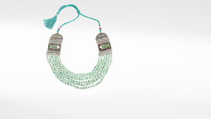 Sangeeta Boochra Green Tribal Silver Necklace