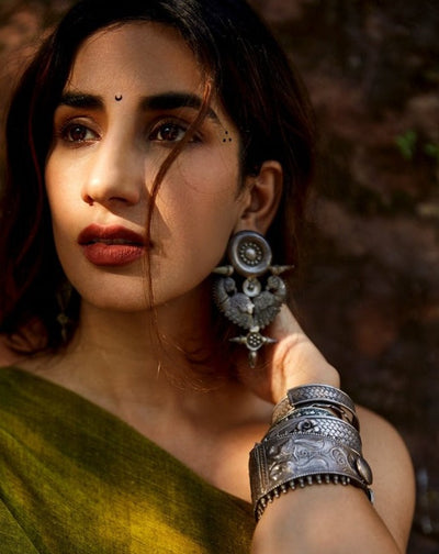 Parul Gulati in Sangeeta Boochra Silver Handmade Antique Earrings-Earrings-Sangeeta Boochra