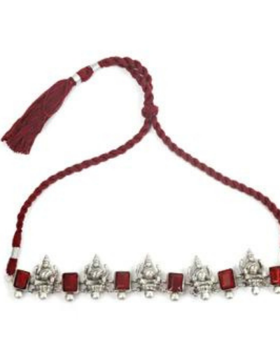 Sangeeta Boochra Red Tribal Silver Necklace-Necklace-Sangeeta Boochra