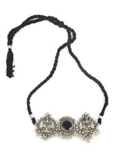 Sangeeta Boochra Black Tribal Silver Necklace-Necklace-Sangeeta Boochra