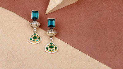 Zara Silver Earrings With Green Kundan