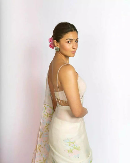 Alia Bhatt in Sangeeta Boochra Silver Floral Studs