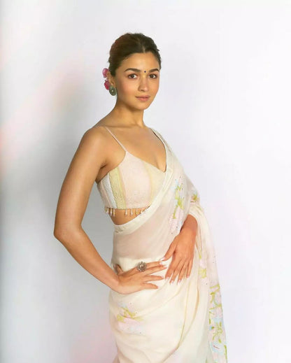 Alia Bhatt in Sangeeta Boochra Silver Floral Studs