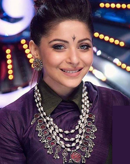 Kanika Kapoor in Sangeeta Boochra Silver Handmade Necklace And Earrings-Necklace-Sangeeta Boochra