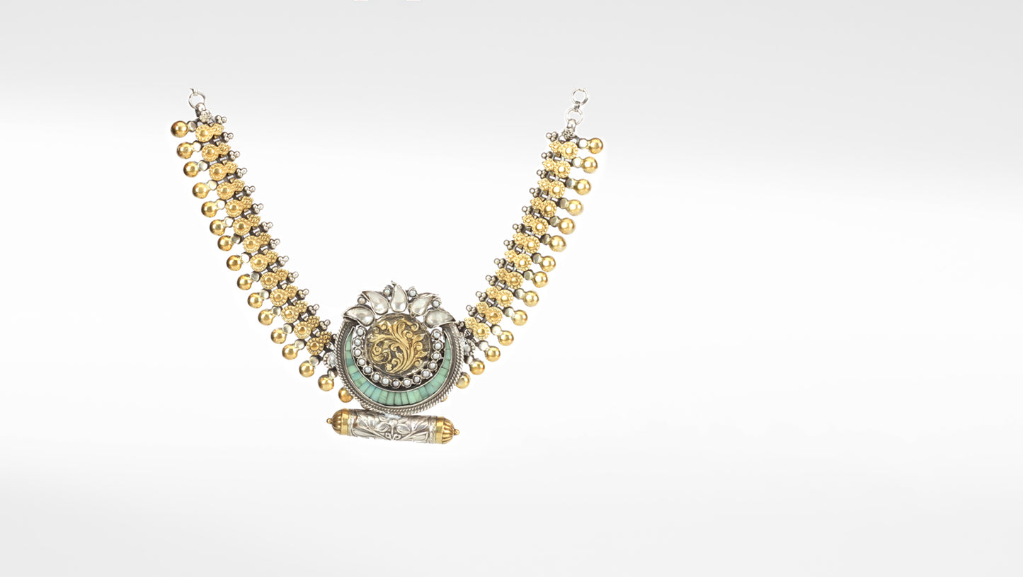 Tashmin Gold Plated Silver Oxidised Necklace