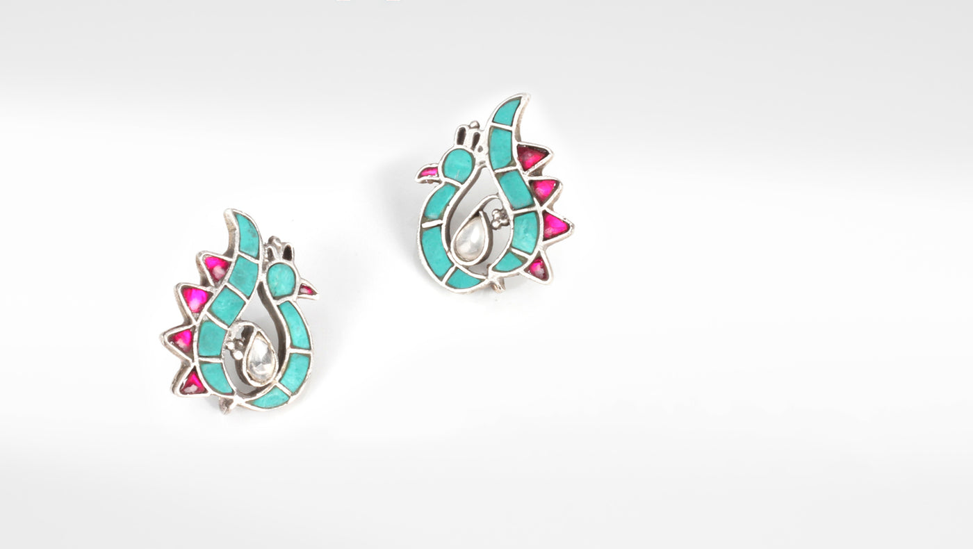 Niharika Silver Peacock Earrings