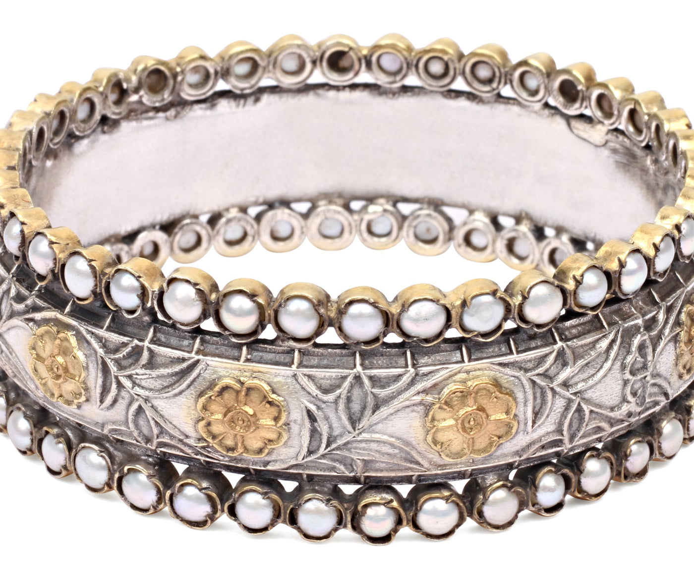 Sangeeta Boochra Dual Tone Silver Bracelet With Pearl-Bracelets-Sangeeta Boochra