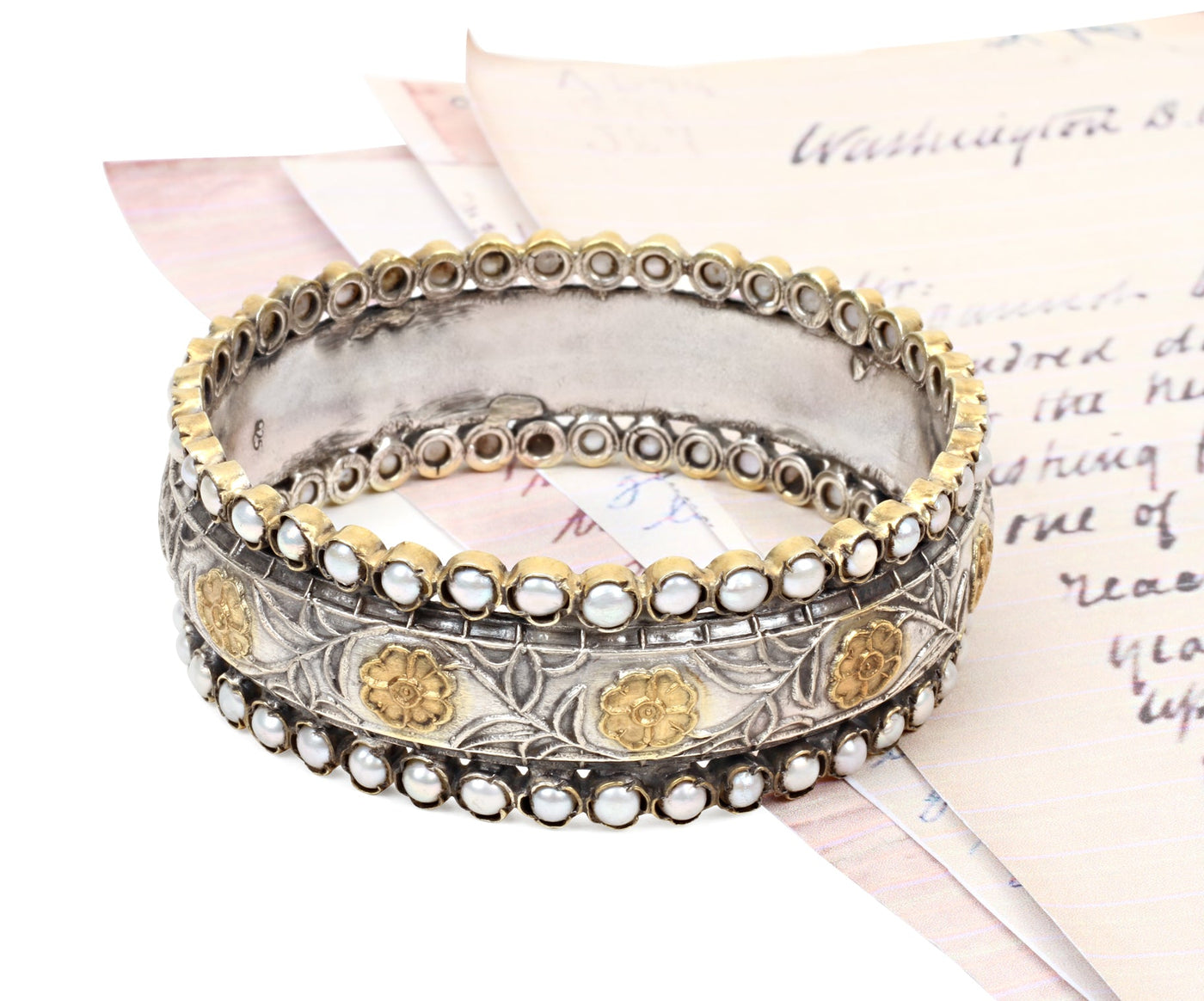 Sangeeta Boochra Dual Tone Silver Bracelet With Pearl-Bracelets-Sangeeta Boochra