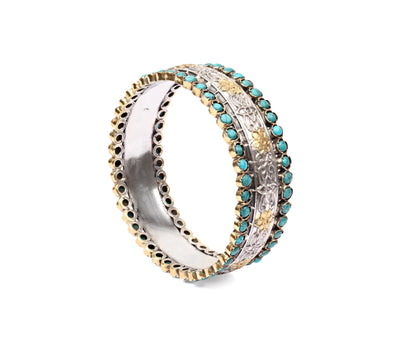 Sangeeta Boochra Dual Tone Silver Bracelet With Turquoise-Bracelets-Sangeeta Boochra