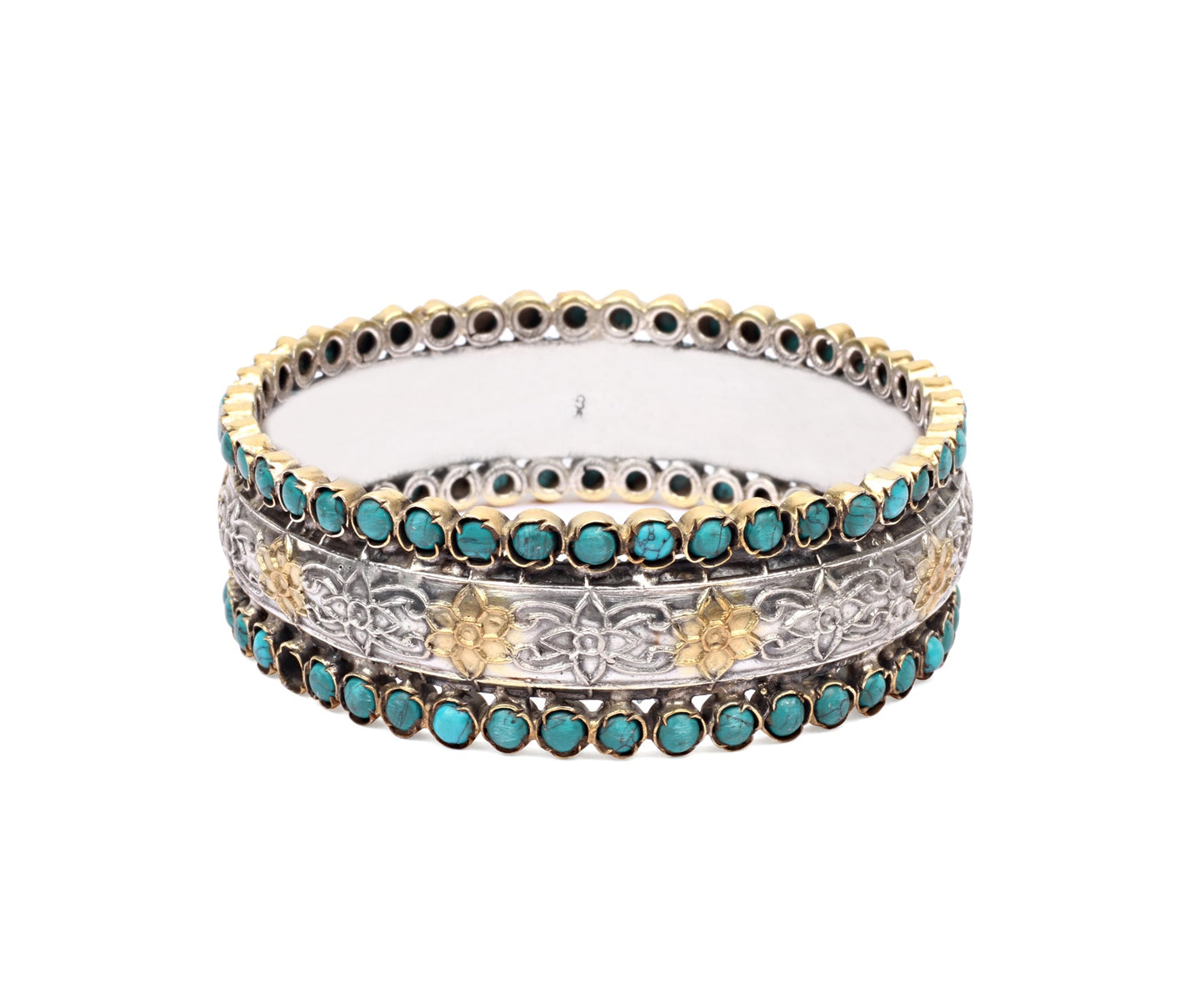 Sangeeta Boochra Dual Tone Silver Bracelet With Turquoise-Bracelets-Sangeeta Boochra