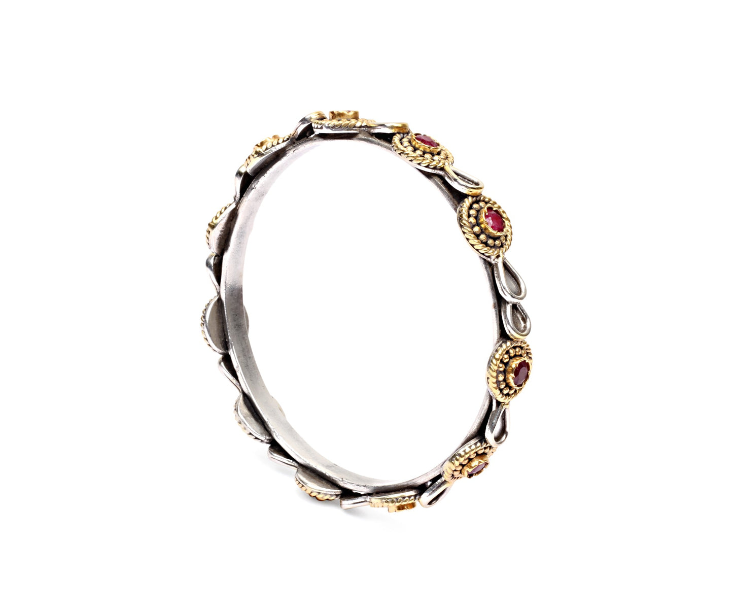 Sangeeta Boochra Tribal Silver Bracelet with Ruby-Bracelets-Sangeeta Boochra